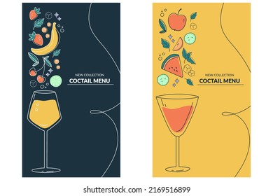 Hand drawn illustration. A glass of refreshing drink along with the elements it contains. Suitable for cocktail menus, banners and summer cafes.