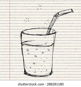 Hand drawn illustration of a glass with a straw