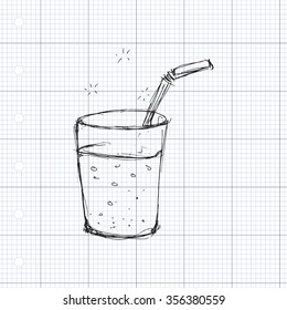 Hand drawn illustration of a glass with a straw