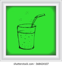 Hand drawn illustration of a glass with a straw