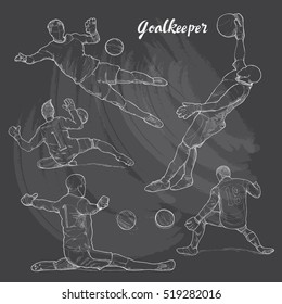 hand drawn illustration of goalkeeper on blackboard.