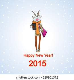 Hand drawn illustration of a goat dressed in a casual style, makes selfie