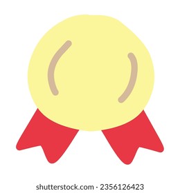 Hand drawn illustration of a gold medal with a simple deformed ribbon.