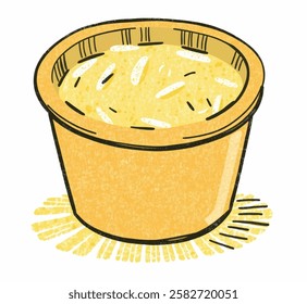 A hand drawn illustration of a golden sand filled bucket, ideal for travel themed journals, branding, and more.