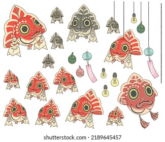 Hand drawn illustration of goldfish Nebuta. color illustration.