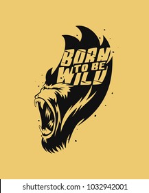 Hand drawn illustration of gorilla, t shirt print,  wild, vector illustration
