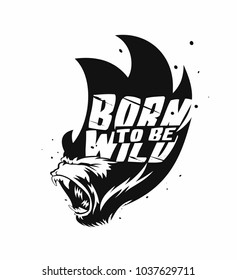 Hand drawn illustration of gorilla, wild animal, text, tshirt print, vector illustration