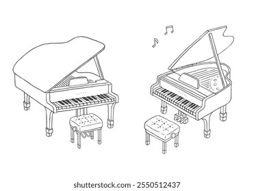 Dibujado a mano ilustración de piano de cola