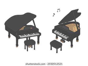 Ilustração desenhada à mão de piano de cauda