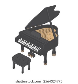 Hand drawn illustration of grand piano