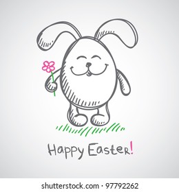 hand drawn illustration with gray easter bunny