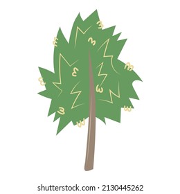 Hand drawn illustration of a green isolated tree. Element for decoration