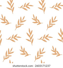 Hand drawn illustration of green leaves. Boho element for your design. Abstract poster with minimalist leaves.