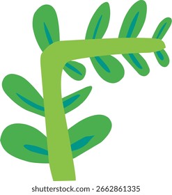 Dibujado a mano ilustración de tallo verde con hoja, decoración de plantas silvestres, adorno de follaje con estilo de dibujo de niños