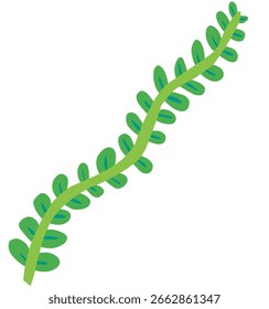 Dibujado a mano ilustración de tallo verde con hoja, decoración de plantas silvestres, adorno de follaje con estilo de dibujo de niños