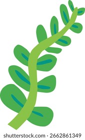 Dibujado a mano ilustración de tallo verde con hoja, decoración de plantas silvestres, adorno de follaje con estilo de dibujo de niños
