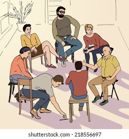 Handgezeichnete Illustration der Gruppentherapie auf Vektorgrafik