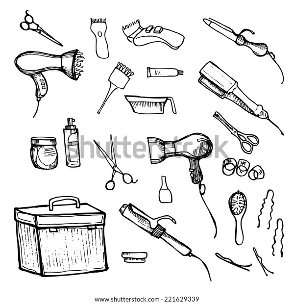 Hand Drawn Illustration Hairdressing Tools Scissors Stock Vector Royalty Free