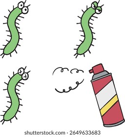 Ilustração desenhada à mão de um conjunto de lagarta pilosa