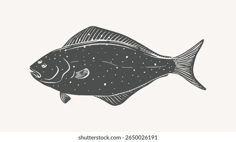 hand drawn illustration of halibut, big flatfish family. suitable for restaurant menu design, flatfish products and digital illustrations of flatfish.