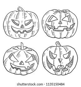 Hand drawn illustration of Halloween Pumpkins.