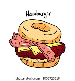Hand drawn illustration of Hamburger.