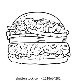 Hand drawn illustration of hamburger.