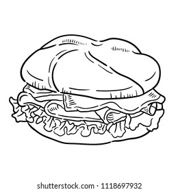 Hand drawn illustration of hamburger.