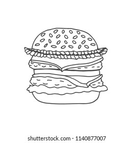 Hand drawn illustration of hamburger. Hand drawn illustration