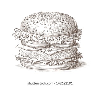 Hand drawn illustration of hamburger.