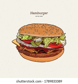 Hand drawn illustration of hamburger.