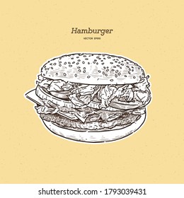 Hand drawn illustration of hamburger.