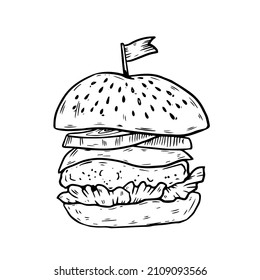 Hand drawn illustration of Hamburger.