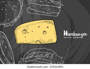 hand drawn illustration of hamburger on chalkboard