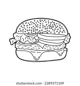 Hand drawn illustration of hamburger. Vector.