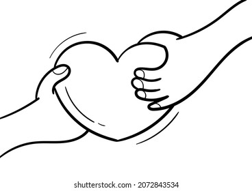 hand drawn illustration, hands giving love to others, special valentines day