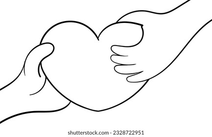 hand drawn illustration hands giving love to others