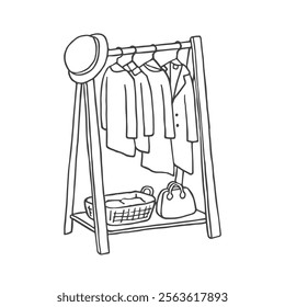 Hand drawn illustration of hanger rack