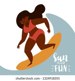 Hand drawn illustration of happy diverse cartoon women doing summer activites made in minimal flat style isolated on white.