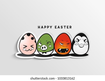 Hand drawn illustration of happy easter eggs, holiday, vector illustration