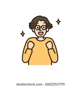 Hand drawn illustration of happy man wearing glasses
