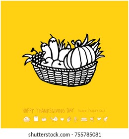 Hand drawn illustration / Happy Thanksgiving Day - vector