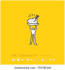 Hand drawn illustration / Happy Thanksgiving Day - vector