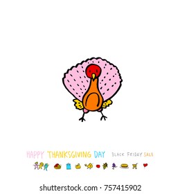 Hand drawn illustration / Happy Thanksgiving Day - vector