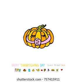 Hand drawn illustration / Happy Thanksgiving Day - vector