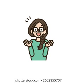 Hand drawn illustration of happy woman wearing glasses