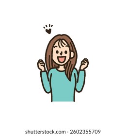Hand drawn illustration of happy woman and heart icon