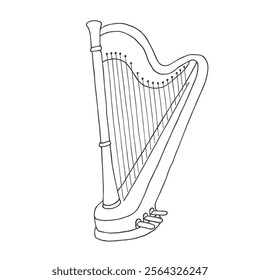 Hand drawn illustration of harp