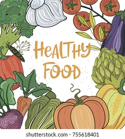 Hand drawn illustration with Healthy vegetables. Editable vector illustration