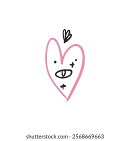 Hand drawn illustration of heart with eye. Symbol of love in doodle style. Grunge brush stroke for valentine's day. Vector icon on white background.